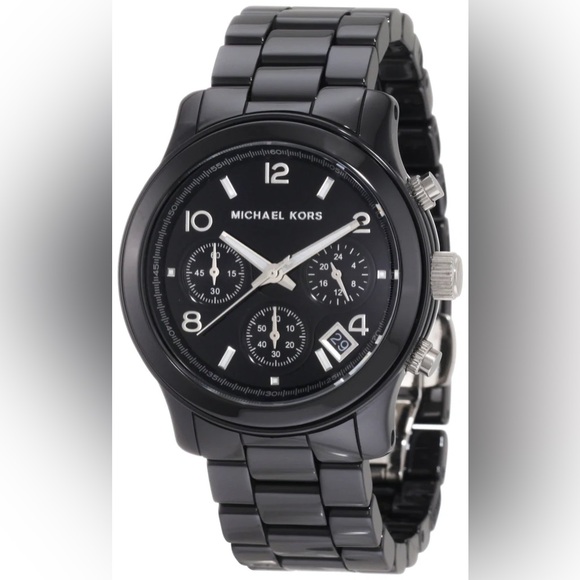 Michael Kors Runway Black Ceramic Dial Black Steel Strap Watch - MK5162 - Picture 2 of 13